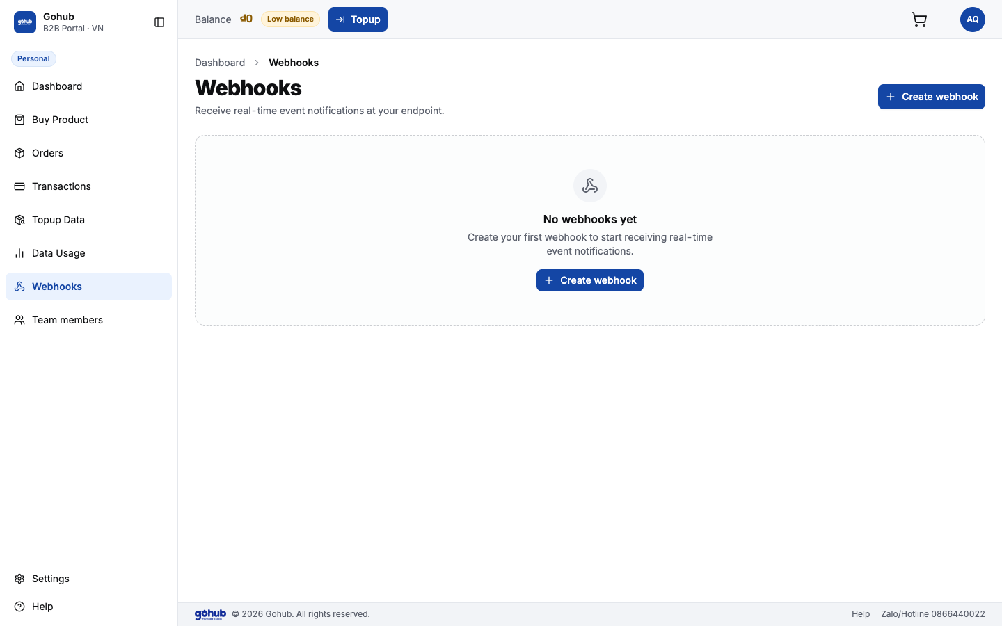 Webhook & API Keys